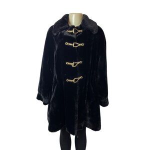 St.John Women's Black Fur Coat W/ Gold Accents & Lined Interior Size S